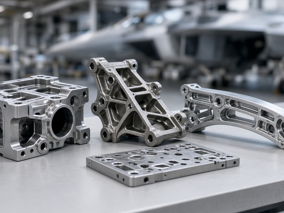 Pieza estructural aeronáutica mecanizada en titanio y aluminio
